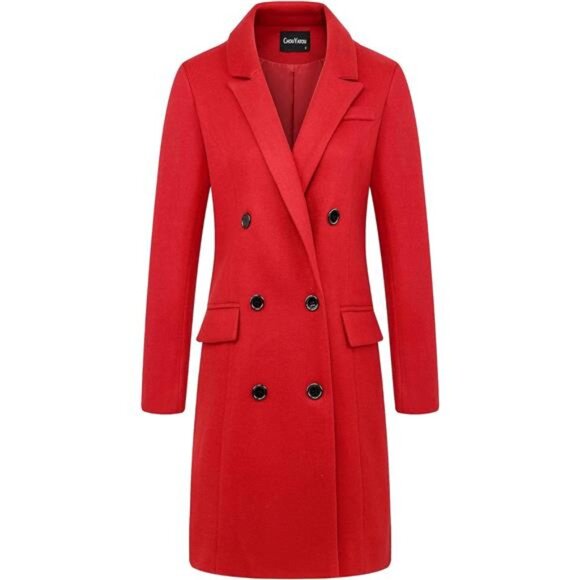 Women's Notched Lapel Collar Double Breasted Coat Red